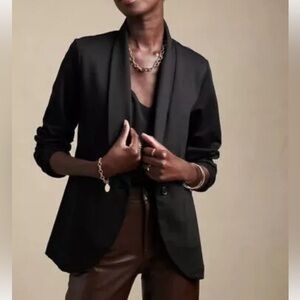 Banana Republic Factory Black Slim Shawl Collar Knit Blazer Large Stretch Spring